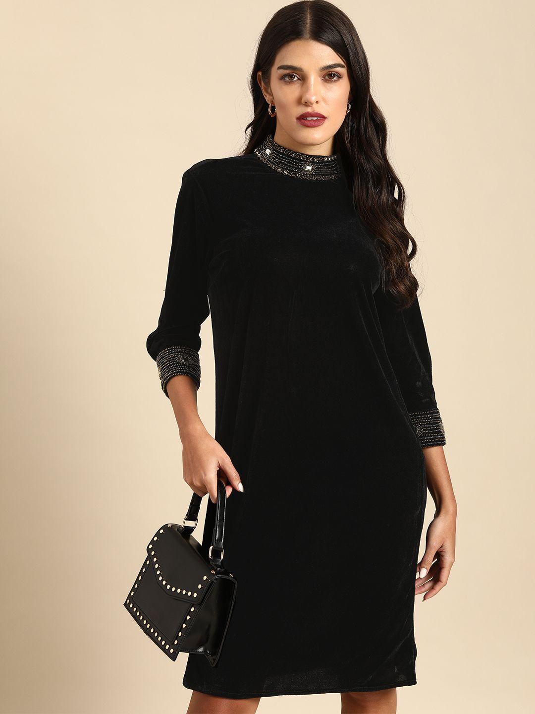 all-about-you-women-black-embellished-velvet-sheath-dress