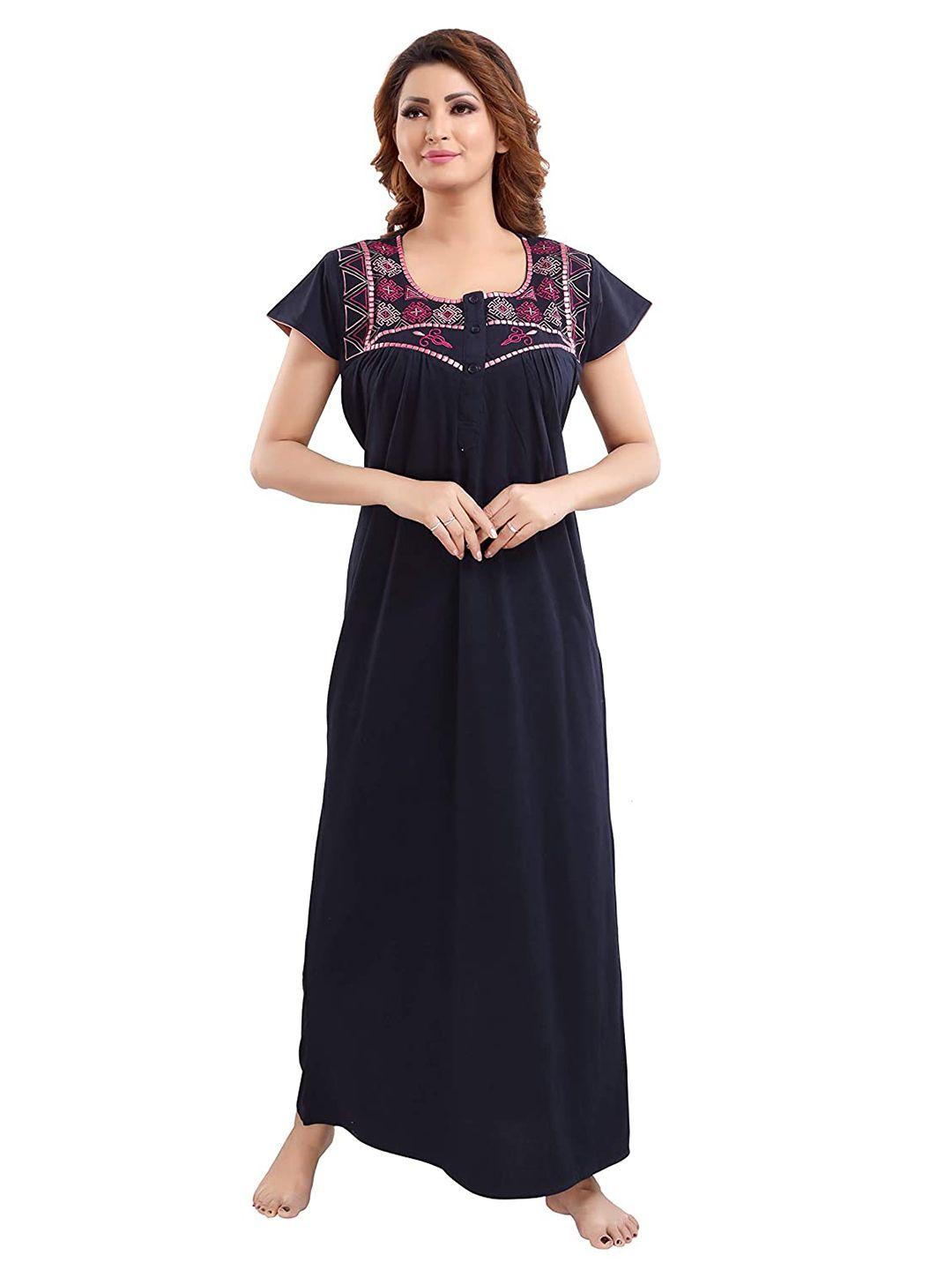 9shines-label-navy-blue-solid-maxi-nightdress