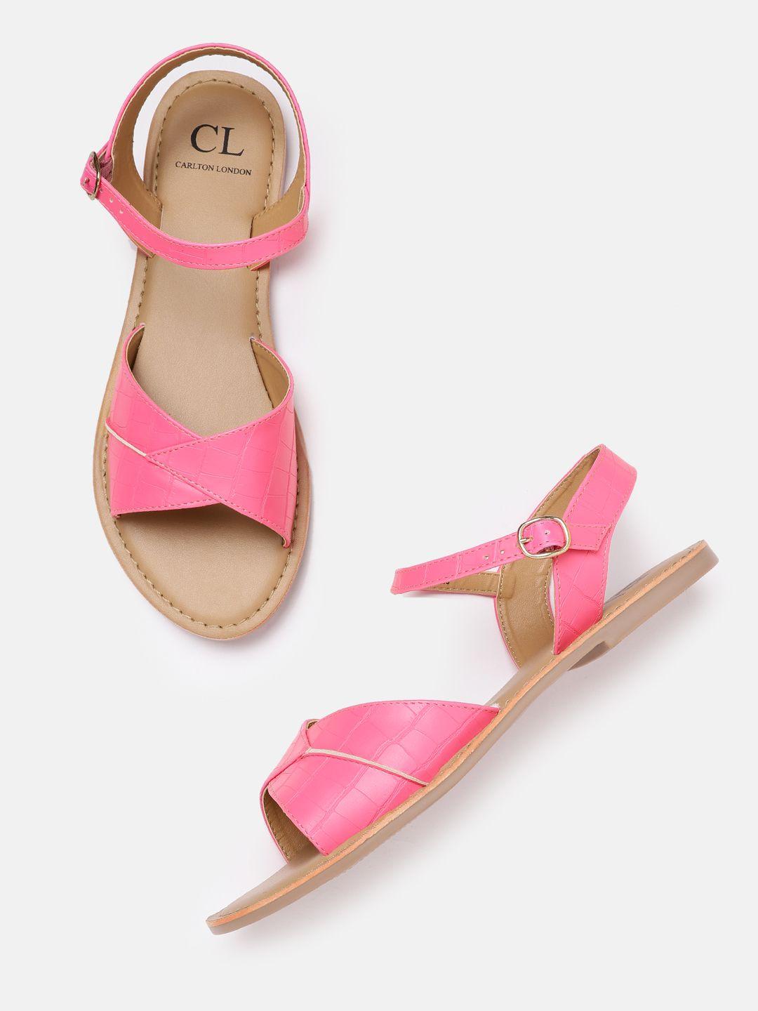 carlton-london-women-pink-croc-textured-open-toe-flats