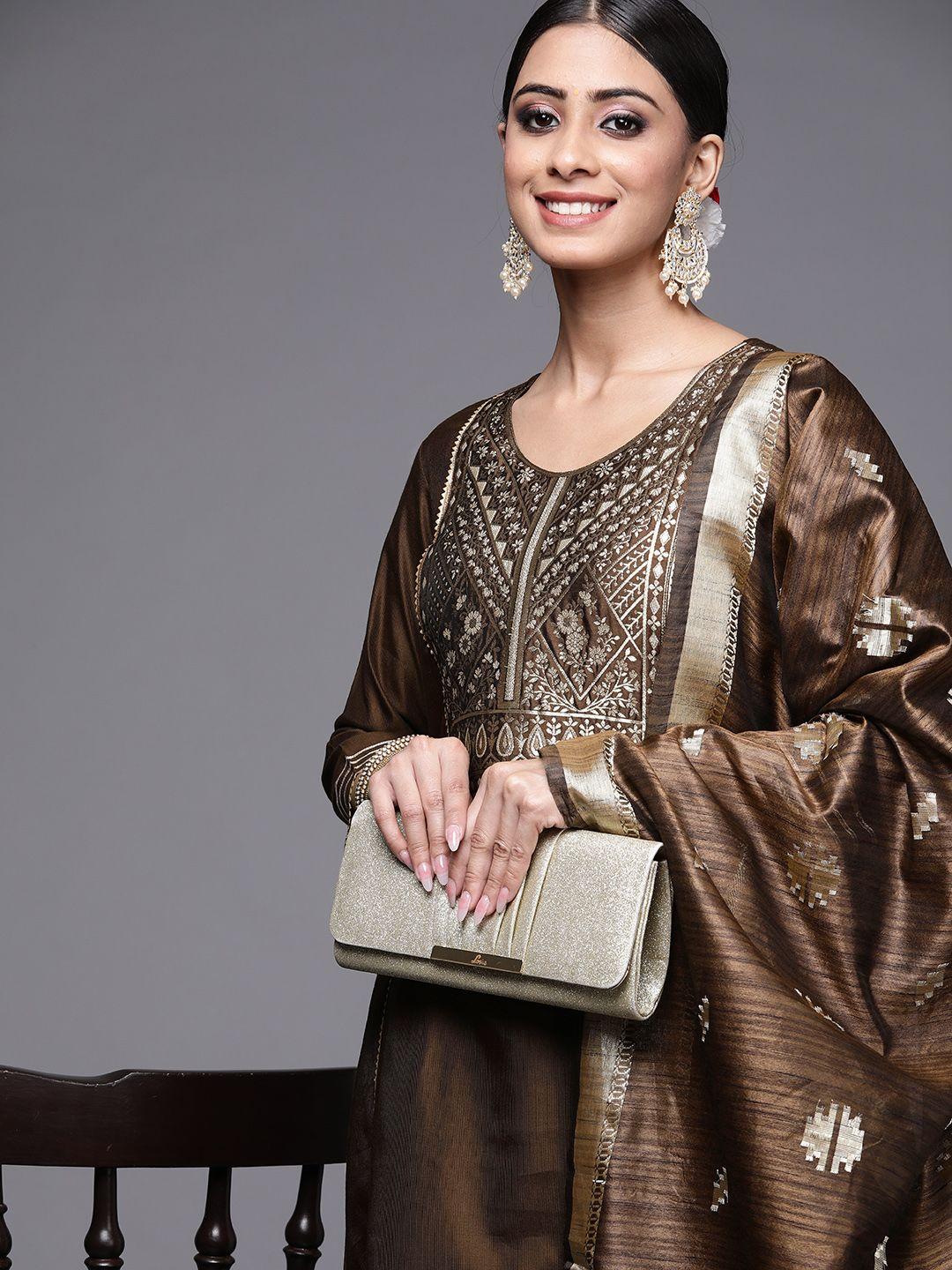 indo-era-women-brown-ethnic-motifs-yoke-design-kurta-with-palazzos-&-with-dupatta
