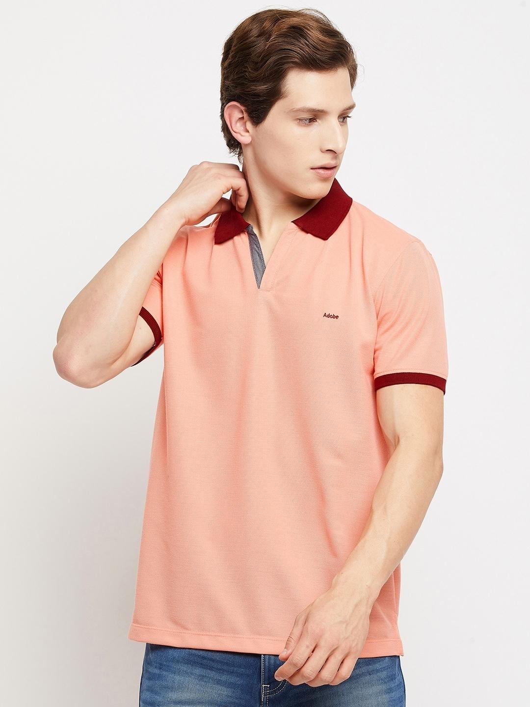 adobe-men-peach-coloured-polo-collar-t-shirt