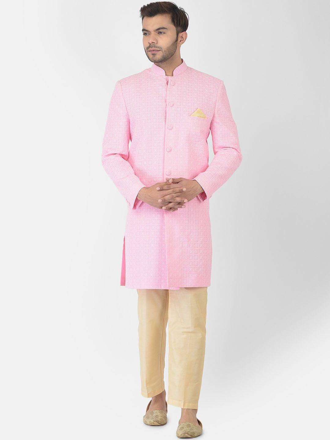 deyann-men-pink-solid-cotton-sherwani-set