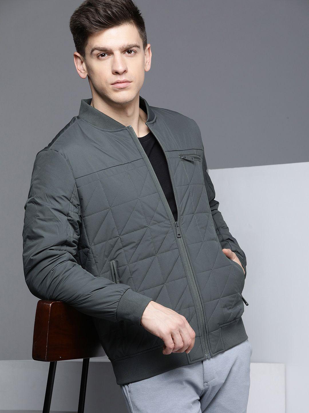 kenneth-cole-velocity-men-olive-green-self-design-stand-collar-quilted-jacket