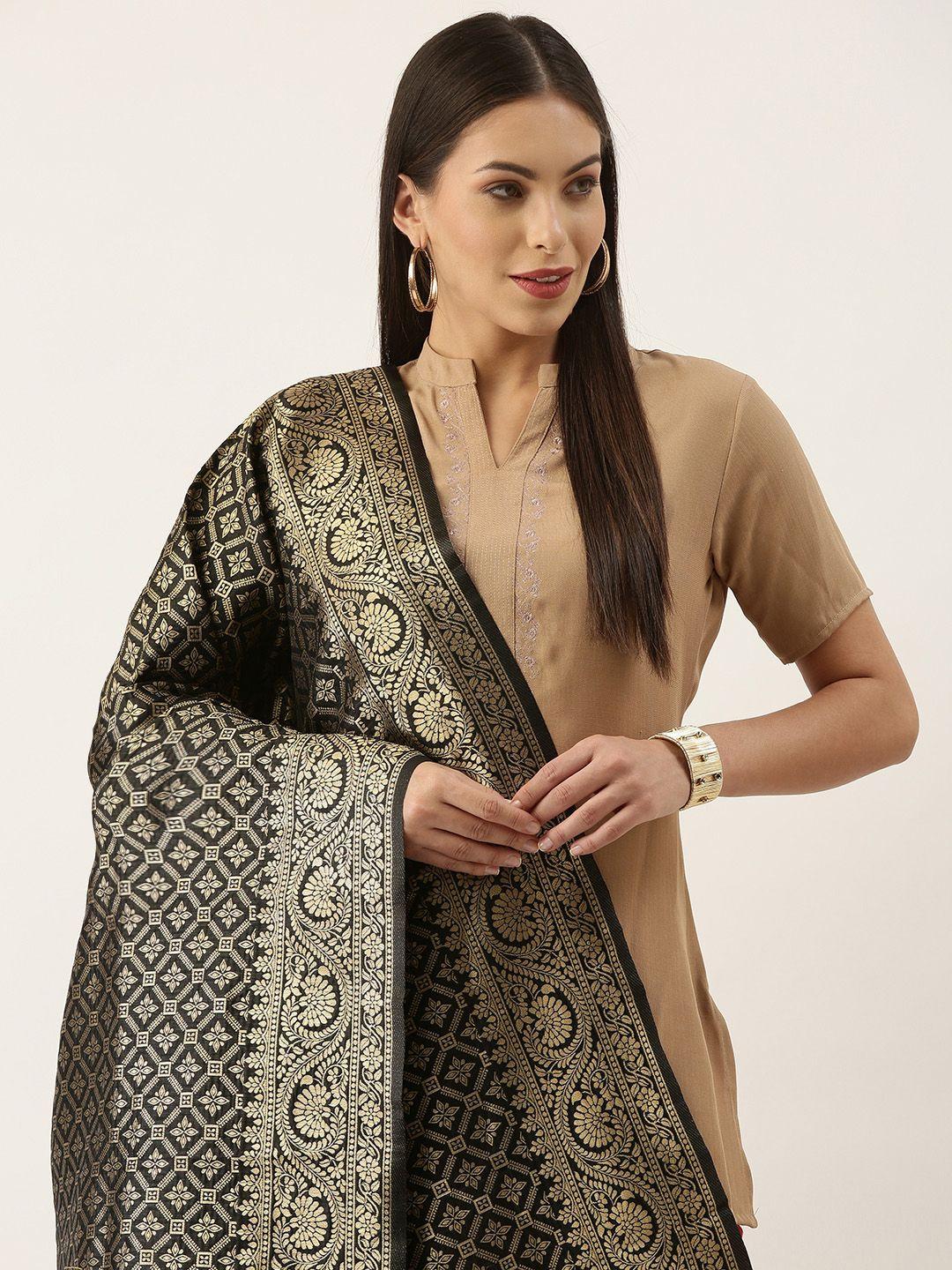 silk-land-black-&-gold-toned-ethnic-motifs-woven-design-pure-banarasi-silk-dupatta