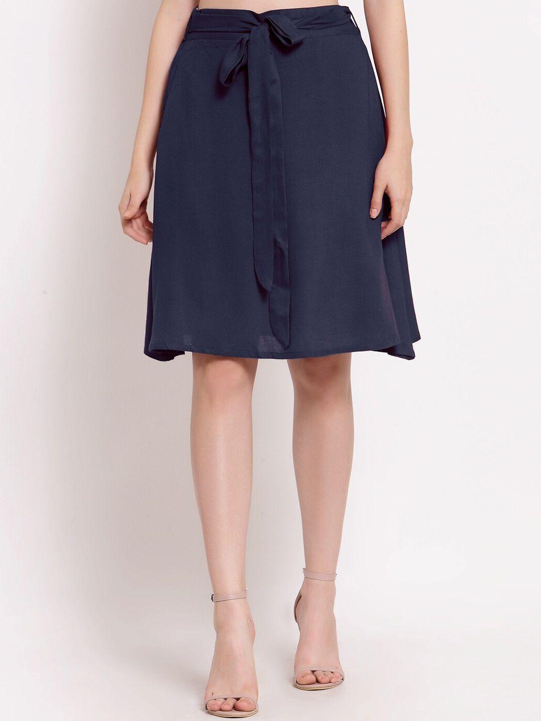 patrorna-women-dark-blue-solid-pleated-a-line-skirt
