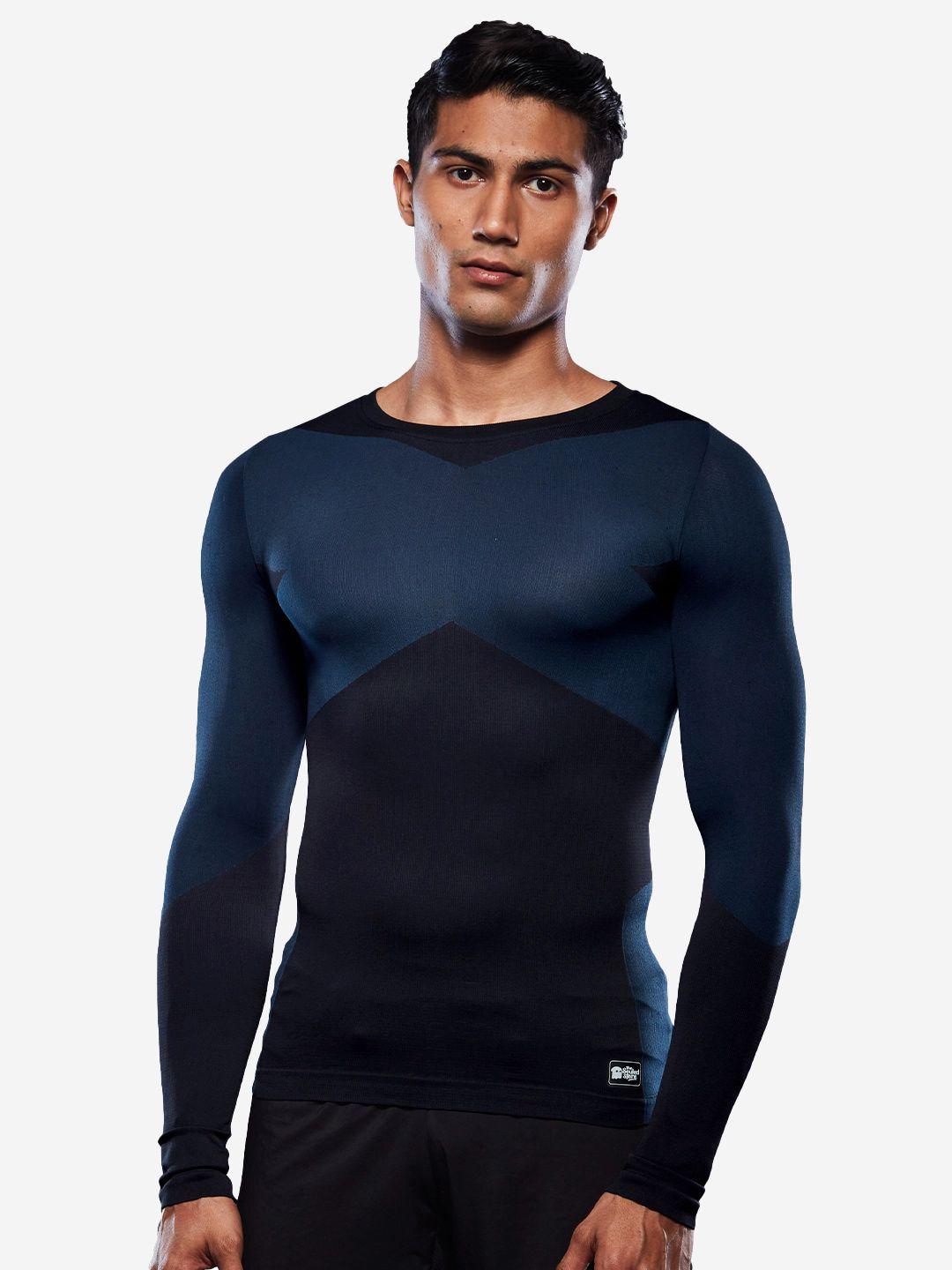 the-souled-store-men-blue-&-black-colourblocked-sports-t-shirt