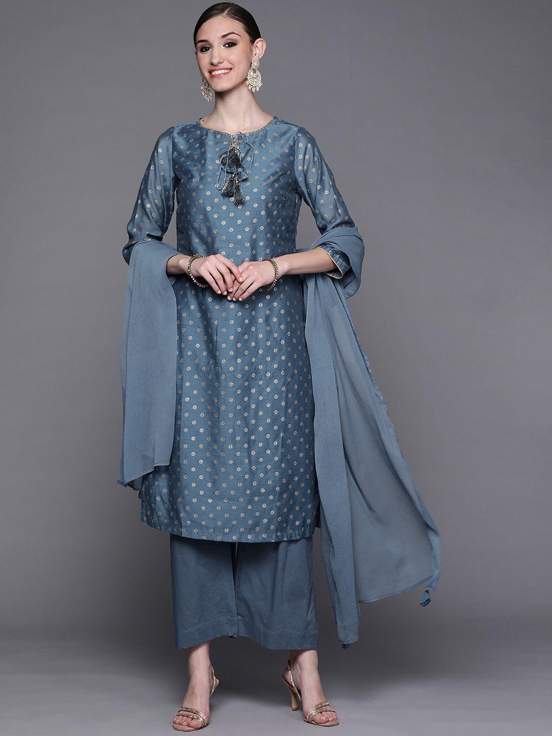biba-women-blue-ethnic-motifs-printed-kurta-with-palazzos-&-with-dupatta