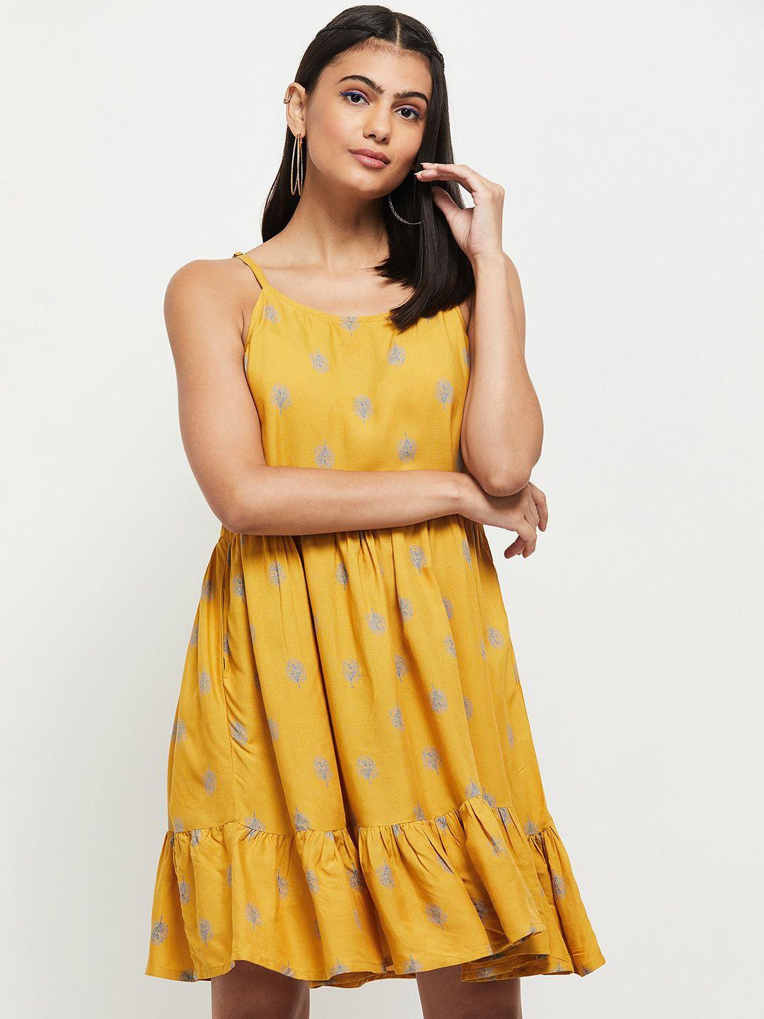 max-mustard-yellow-printed-dress
