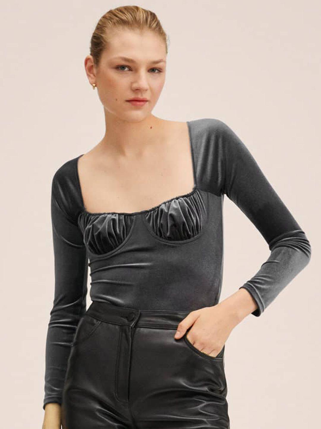 mango-women-grey-solid-velvet-bra-effect-bodysuit