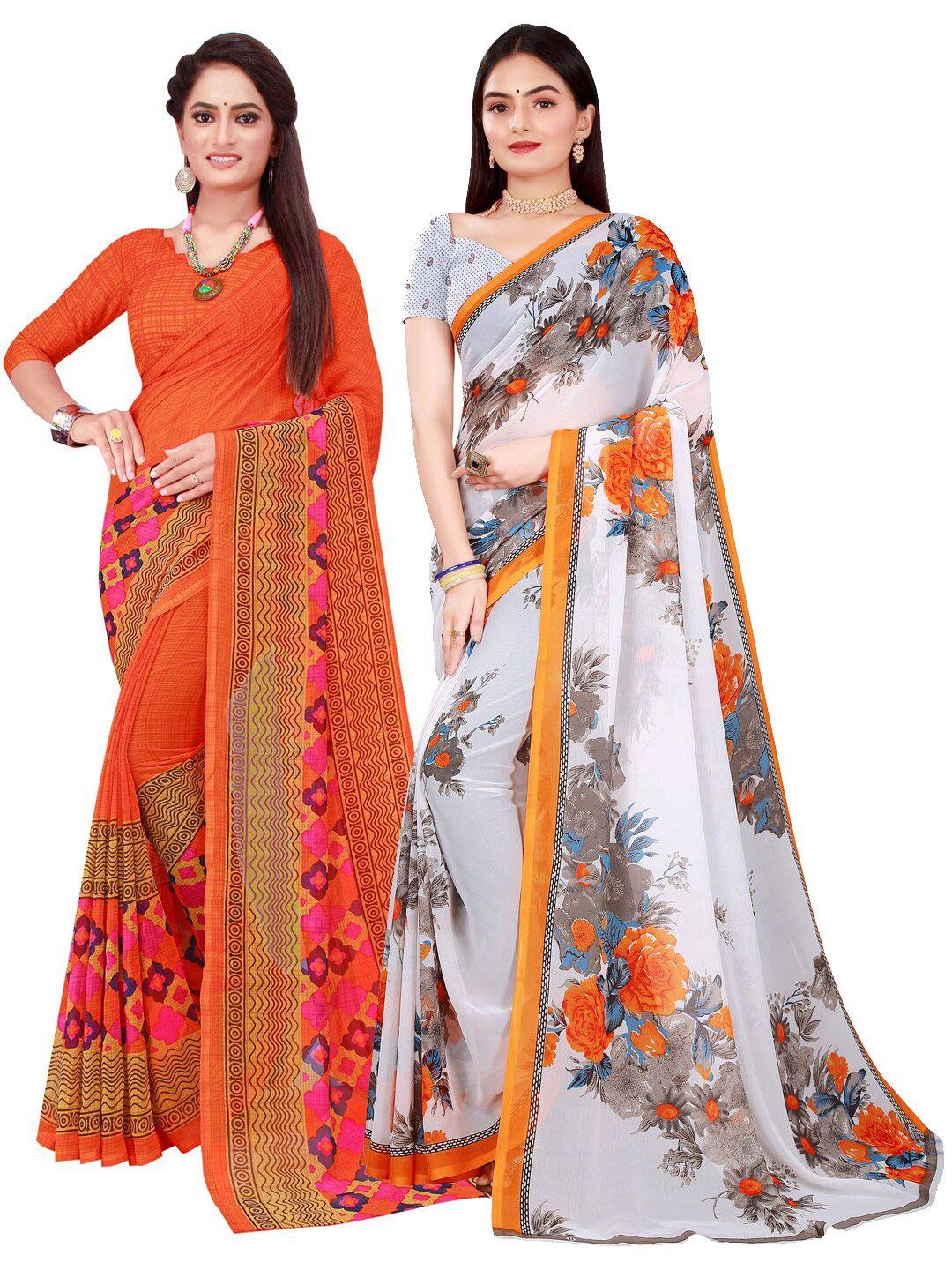 saadhvi-pack-of-2-orange-&-white-geometric-printed-georgette-sarees