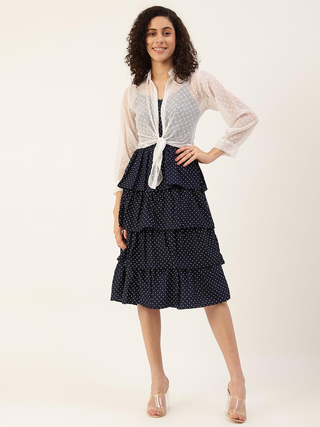 vaaba-women-navy-blue-&-off-white-printed-layered-a-line-dress-with-shirt