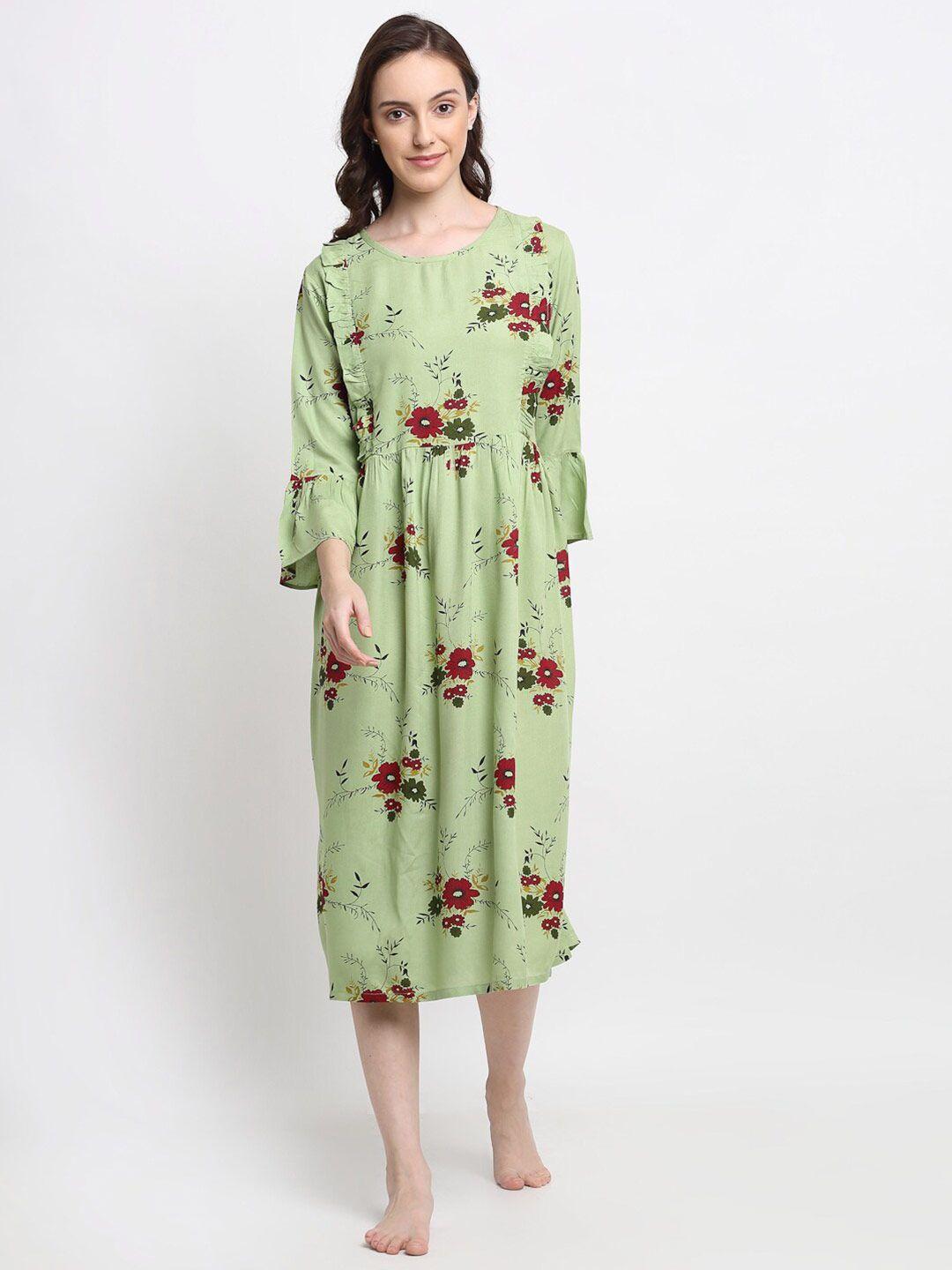 katn-india-maternity-green-printed-floral-nightdress