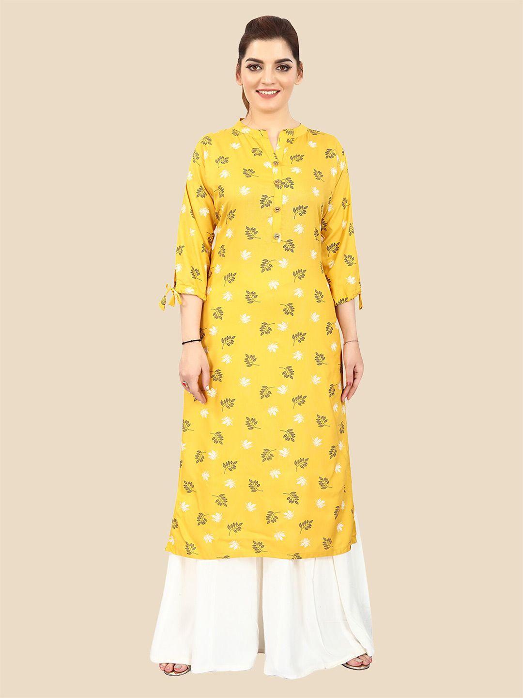 femmibella-women-yellow-&-grey-floral-printed-kurti