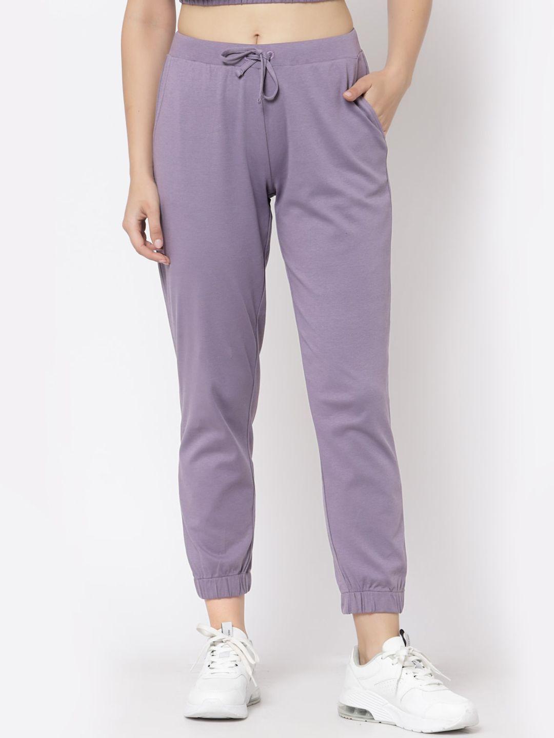 yoonoy-women-purple-solid-cotton-joggers