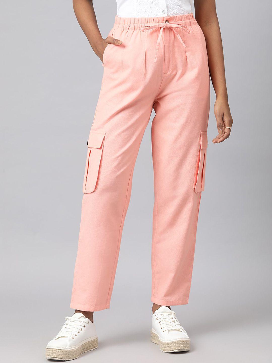 fabindia-women-rust-slim-fit-cotton-linen-trousers