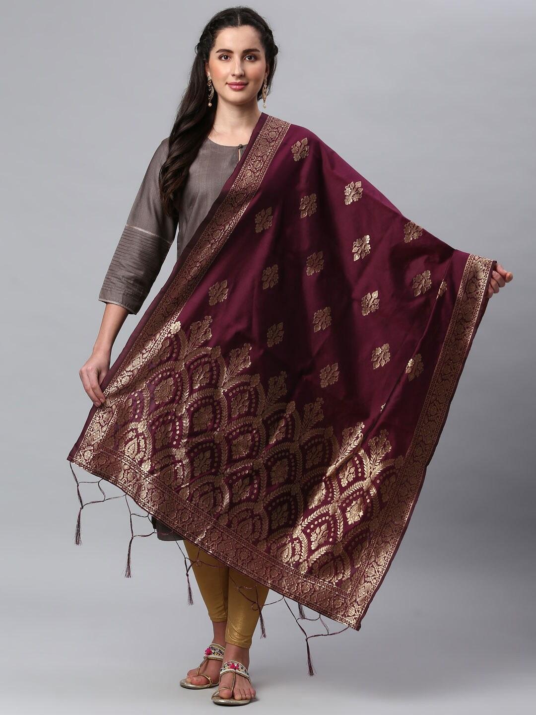 lilots-violet-&-gold-toned-ethnic-motifs-woven-design-dupatta-with-zari