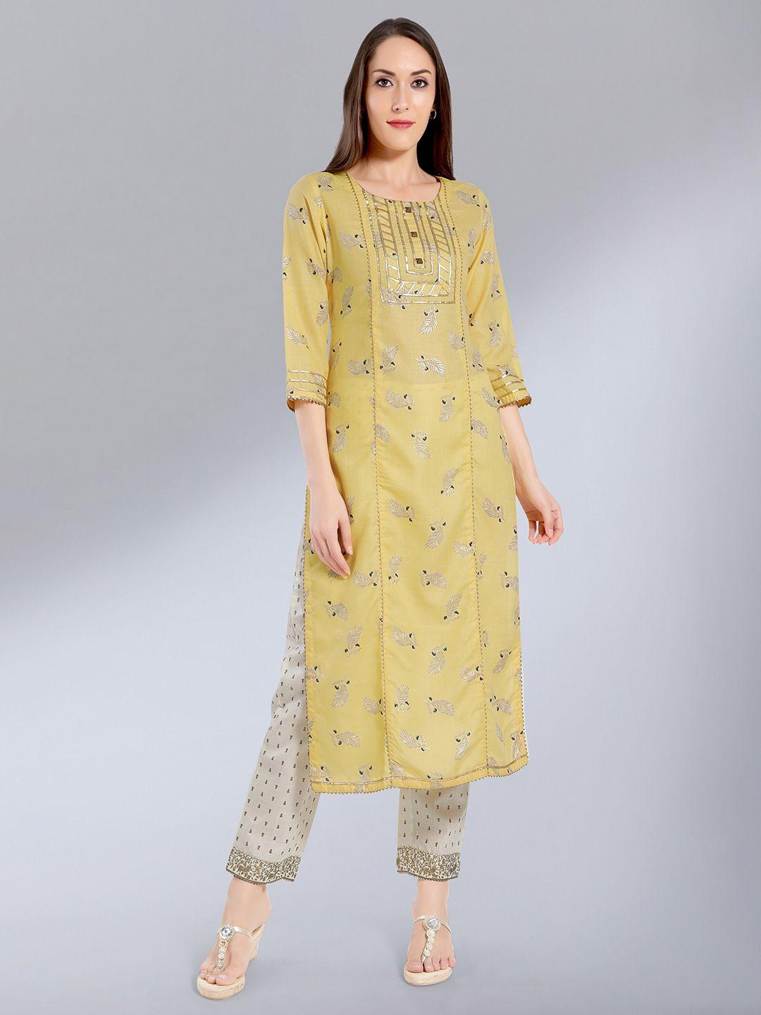 madhuram-women-yellow-floral-printed-gotta-patti-gotta-patti-kurti