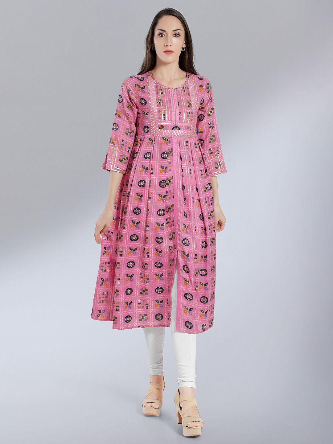 madhuram-women-pink-bandhani-printed-anarkali-kurti