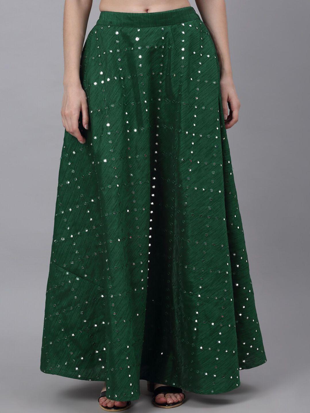neudis-women-green-embellished-mirror-work-dupion-silk-flared-maxi-lehenga-skirt