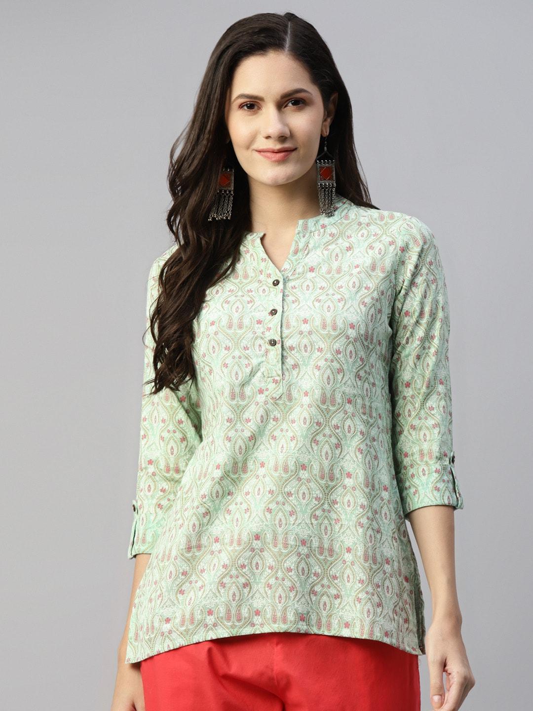 malhaar-green-ethnic-motifs-printed-pure-cotton-kurti