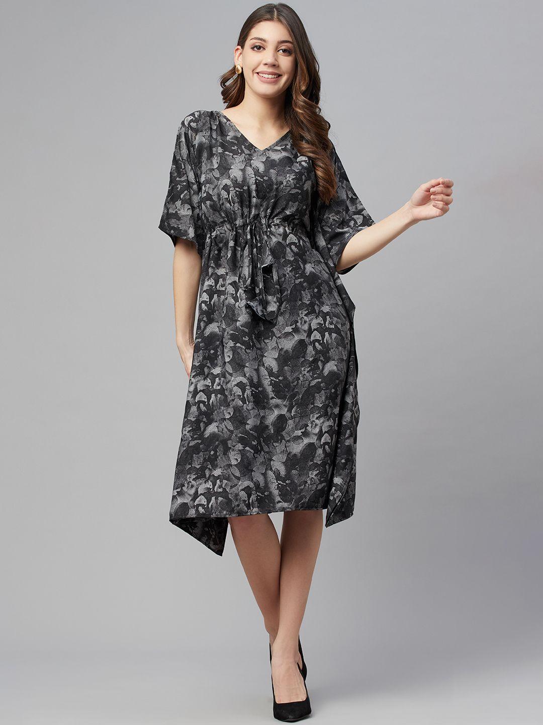 cottinfab-women-black-&-grey-printed-kaftan-midi-dress