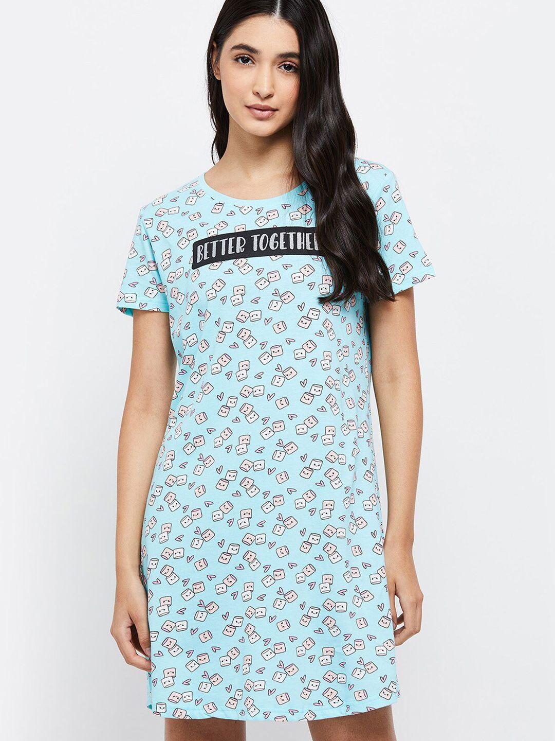 max-blue-printed-pure-cotton-above-knee-nightdress
