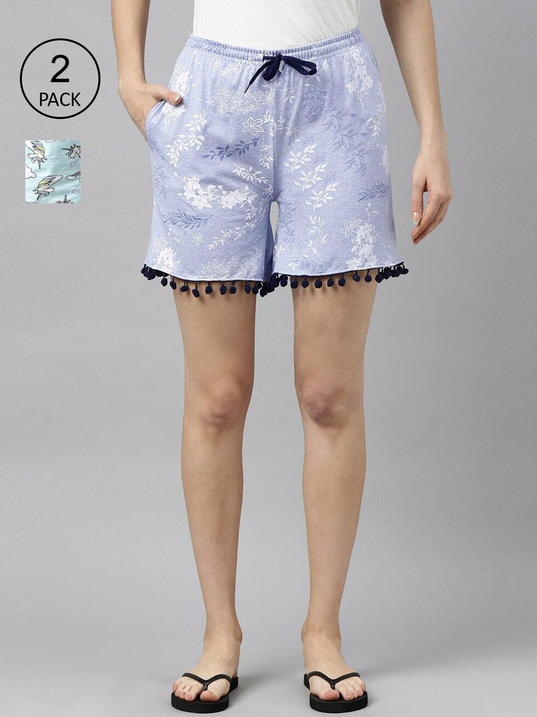 kryptic-pack-of-2-women-blue-floral-printed-cotton-shorts