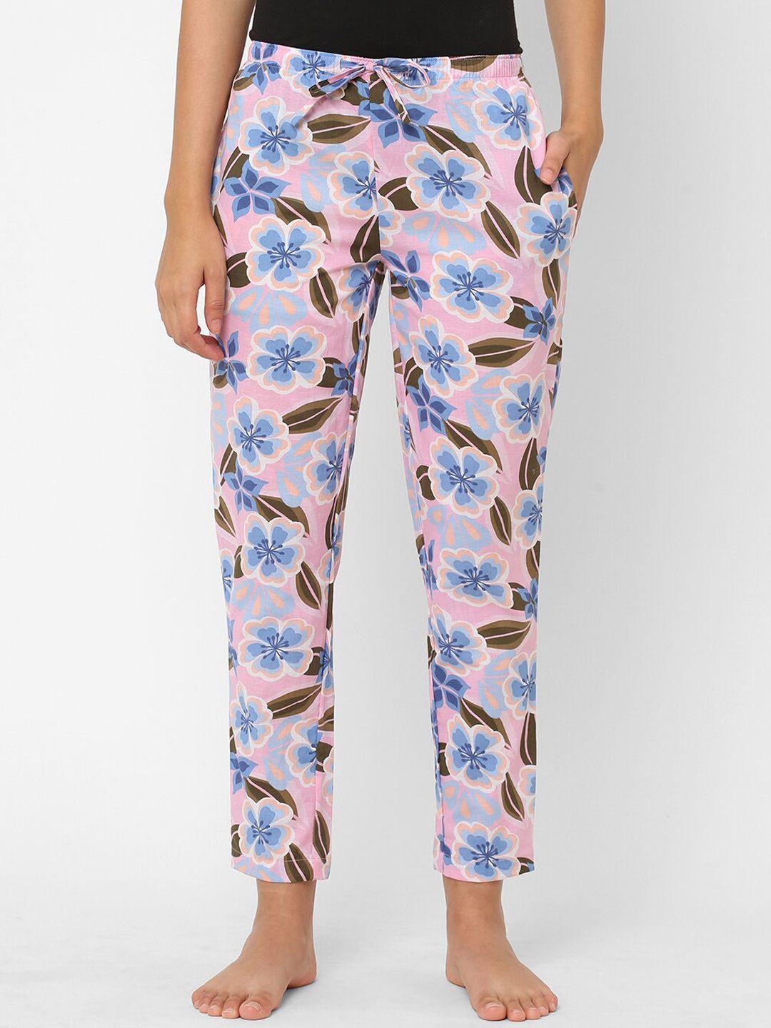 urban-scottish-women-pink-&-blue-floral-printed-pure-cotton-lounge-pants