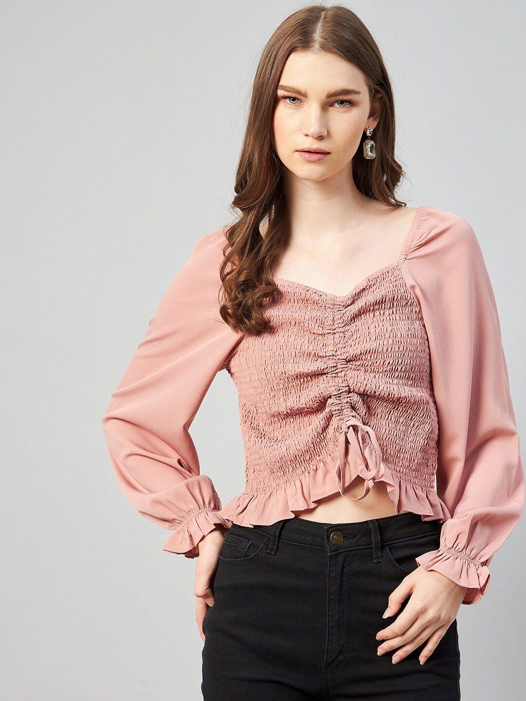 rare-peach-coloured-sweetheart-neck-smocked-crepe-crop-top