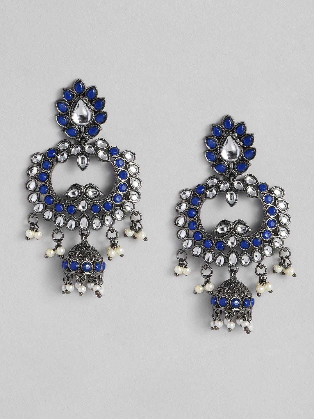 i-jewels-blue-&-white-silver-plated-oxidised-kundan-&-stone-studded-jhumkas