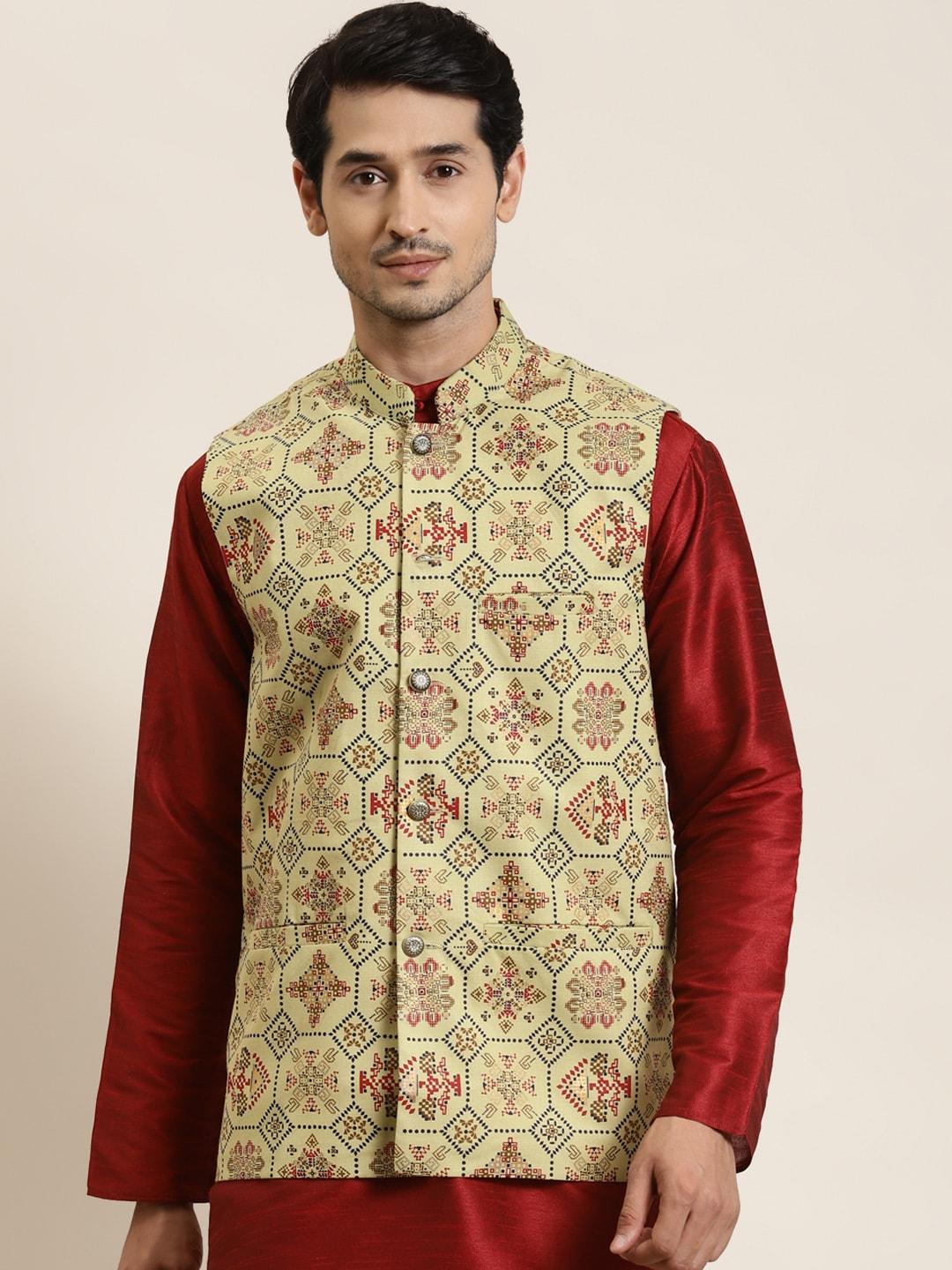sojanya-men-olive-green-ethnic-motifs-printed-nehru-jacket
