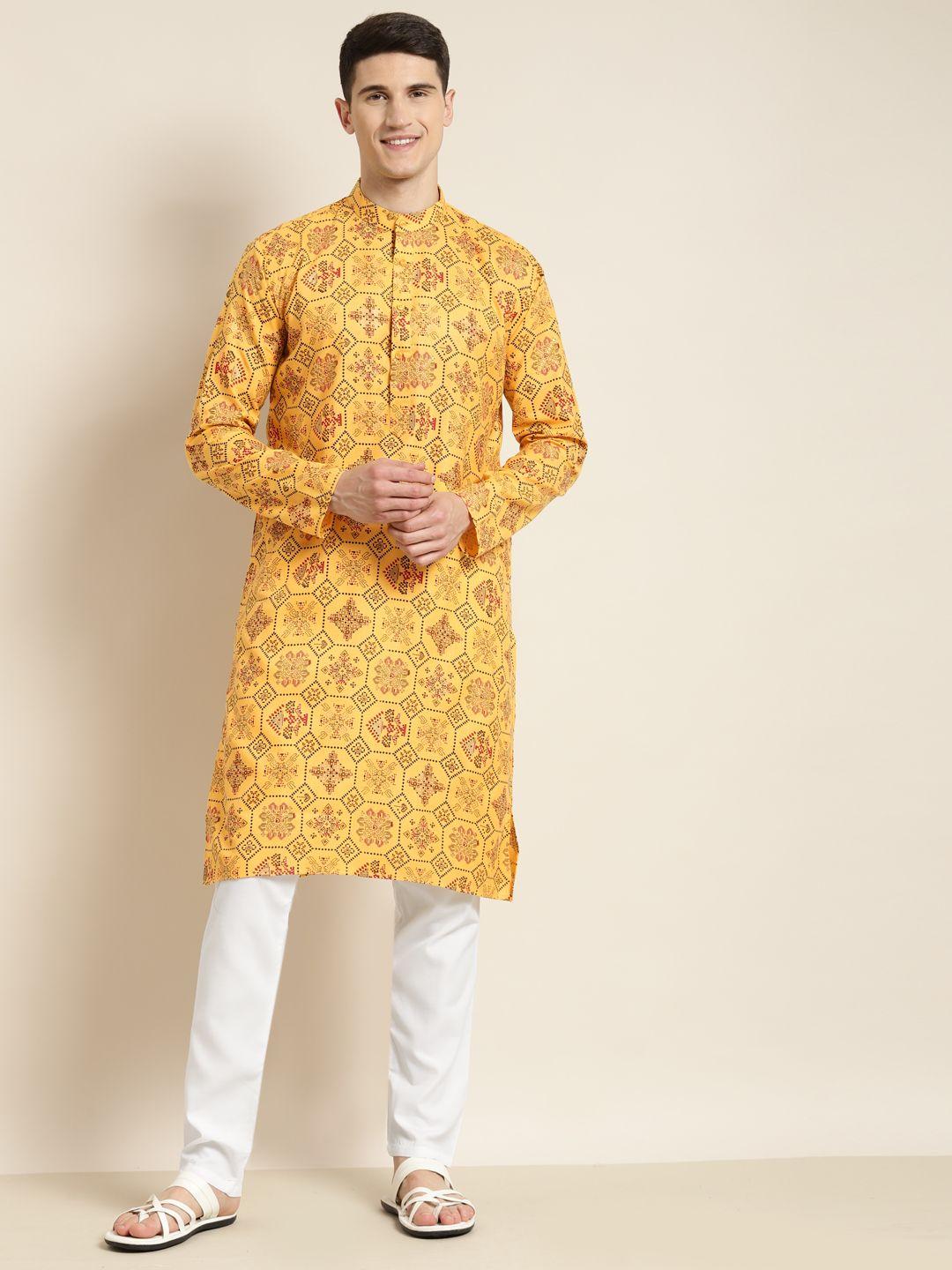 sojanya-men-yellow-ethnic-motifs-printed-kurta-with-churidar