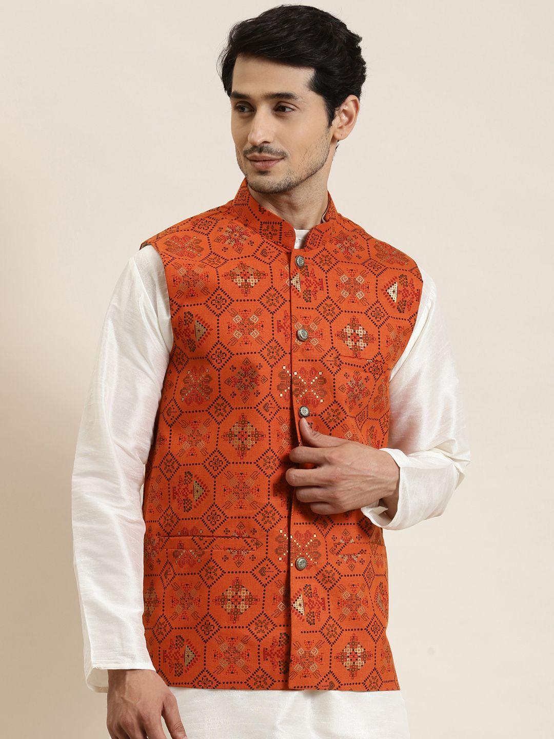 sojanya-men-orange-ethnic-motifs-printed-nehru-jacket