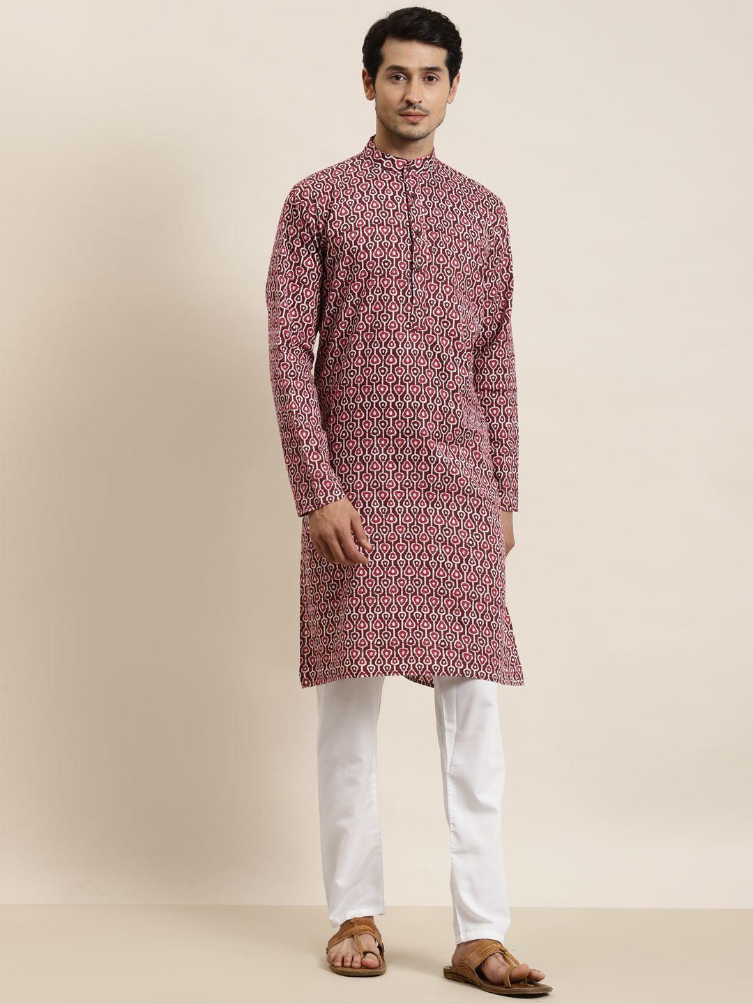 sojanya-men-brown-printed-cotton-kurta-with-churidar