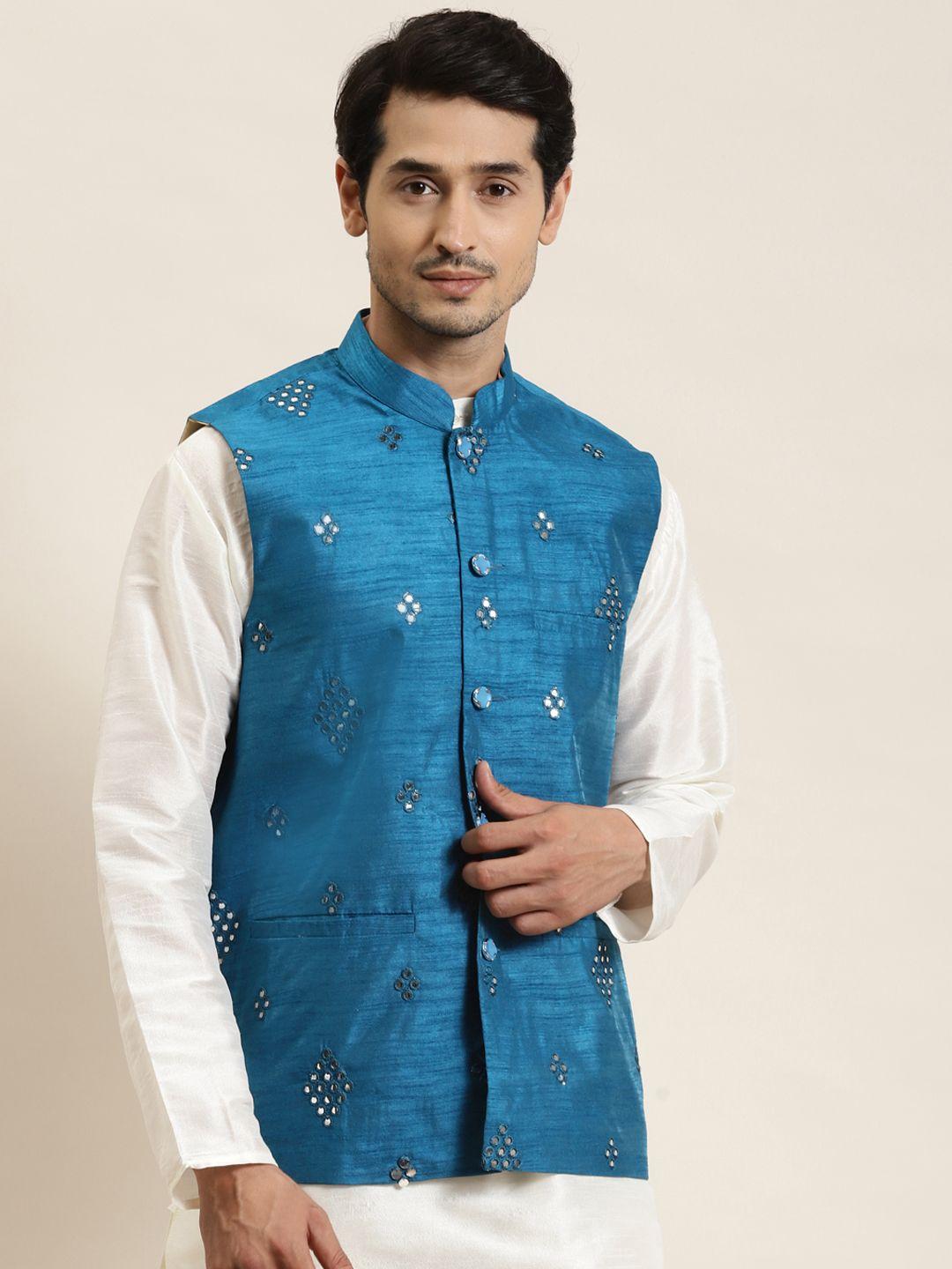sojanya-men-blue-mirror-work-nehru-jacket