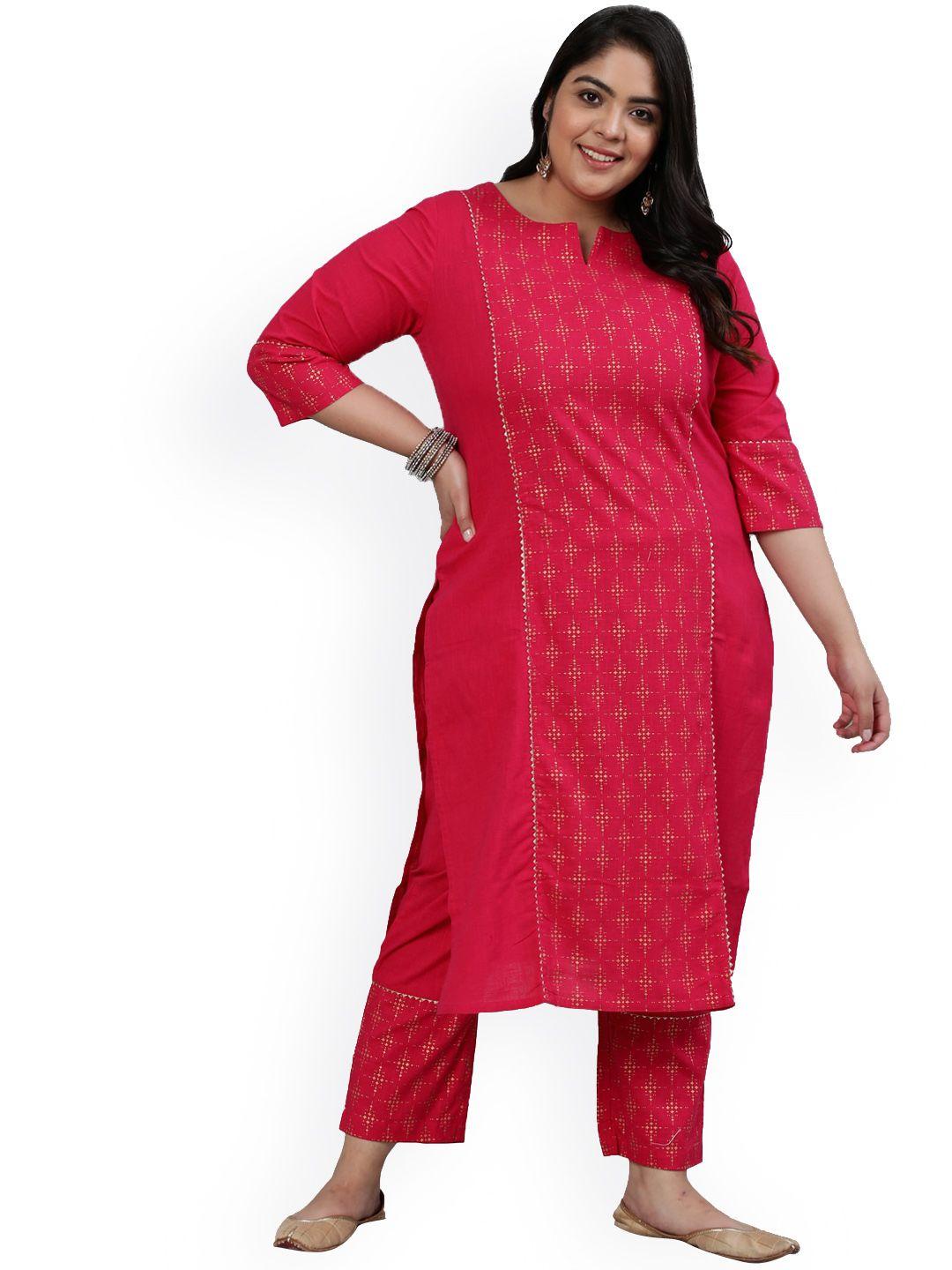 jaipur-kurti-women-plus-size-pink-ethnic-motifs-printed-panelled-kurta-with-trousers
