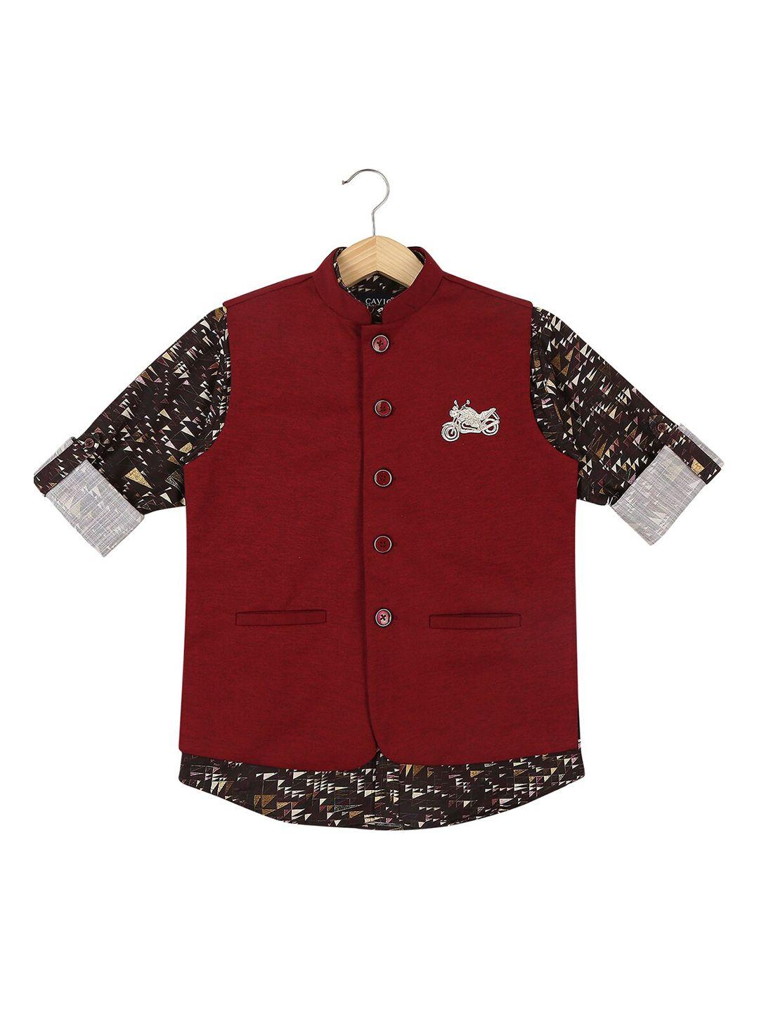 cavio-boys-maroon-solid-nehru-jacket-with-shirt