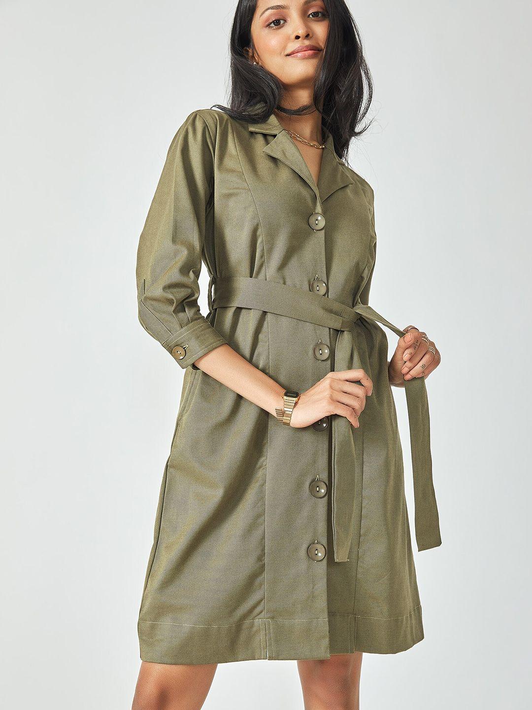 the-label-life-olive-green-lapel-belted-shirt-dress