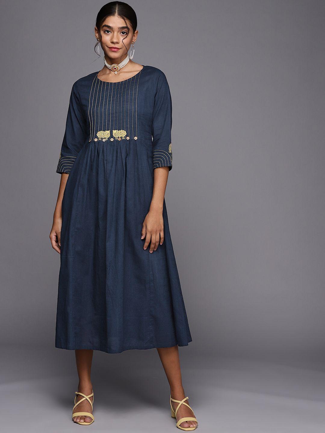 pinksky-navy-blue-tribal-embroidered-a-line-midi-dress
