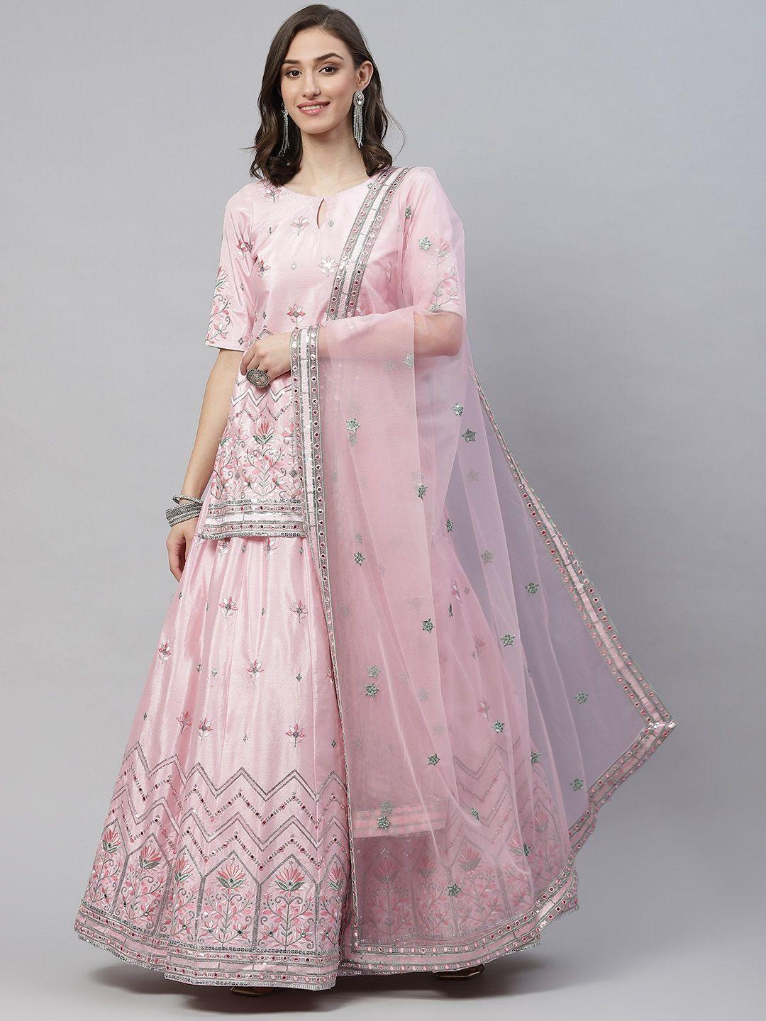 shubhkala-pink-embroidered-sequinned-semi-stitched-lehenga-&-blouse-with-dupatta