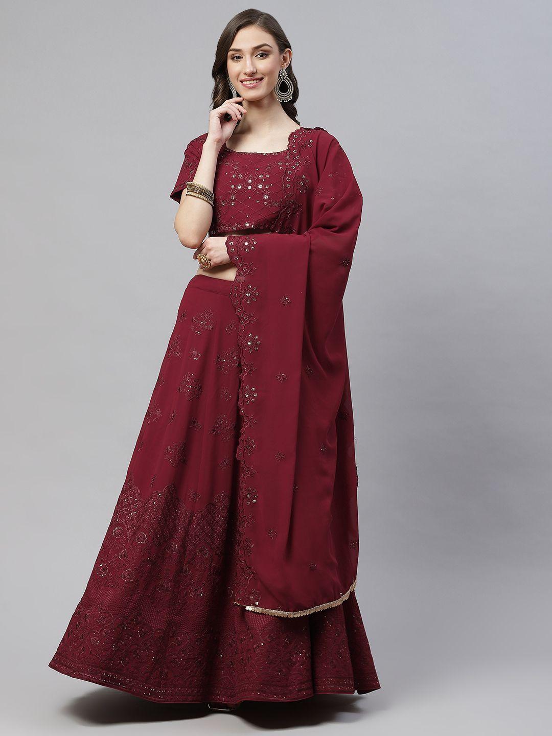 shubhkala-maroon-embroidered-sequinned-unstitched-lehenga-&-blouse-with-dupatta