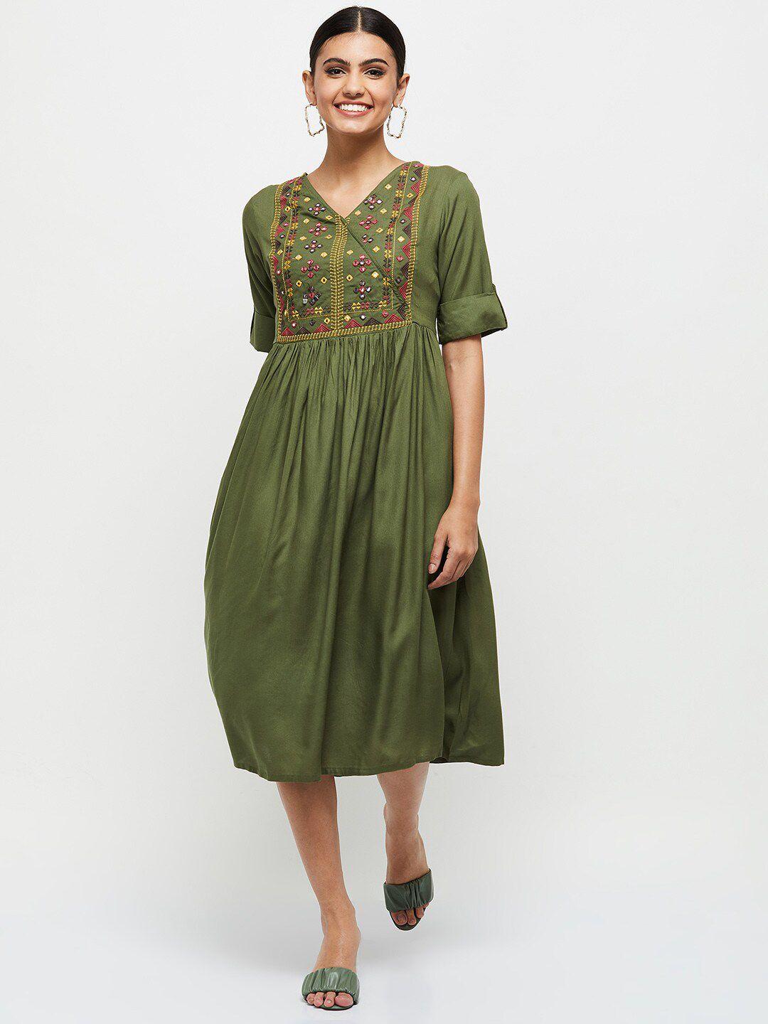 max-olive-green-a-line-midi-dress