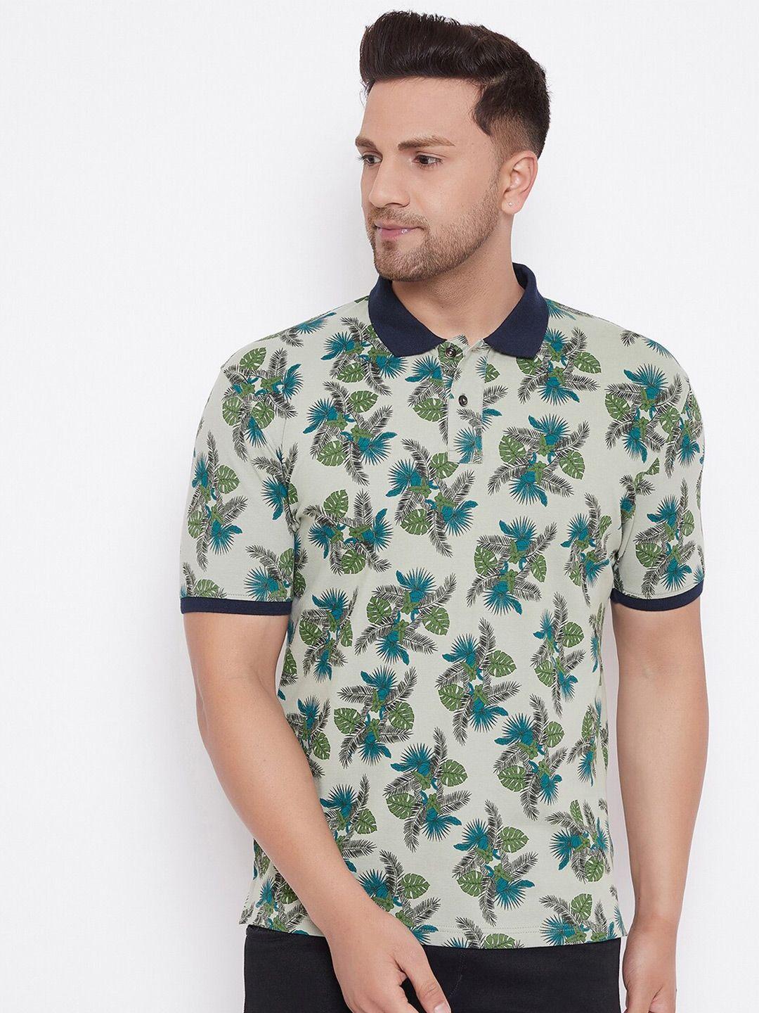 harbor-n-bay-men-olive-green-floral-printed-polo-collar-t-shirt