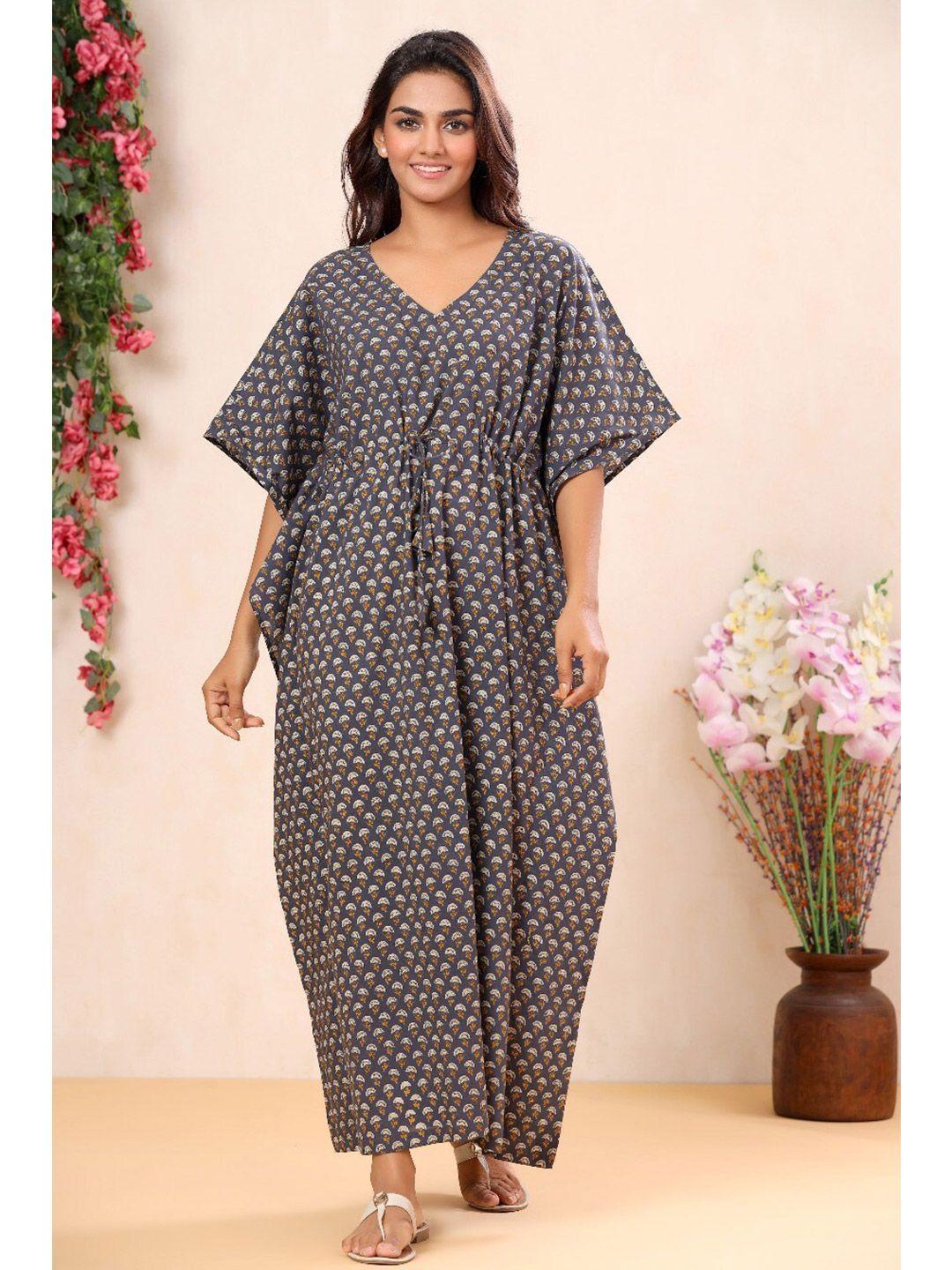 mirari-grey-printed-pure-cotton-kaftan-maxi-nightdress
