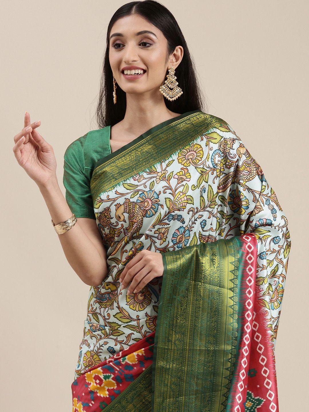 vastranand-blue-&-green-ethnic-motifs-zari-silk-blend-kanjeevaram-saree