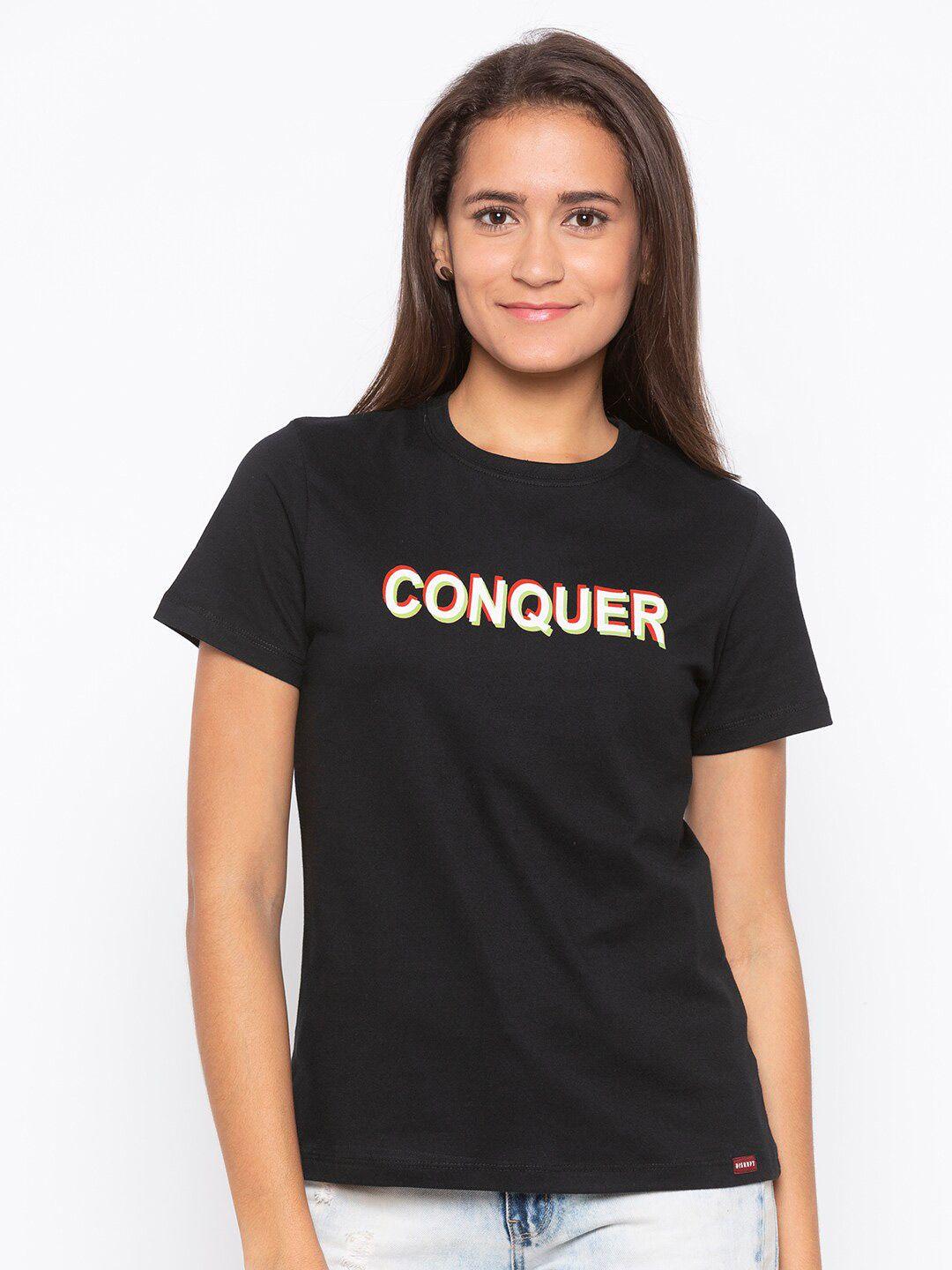 disrupt-women-black-typography-printed-applique-t-shirt