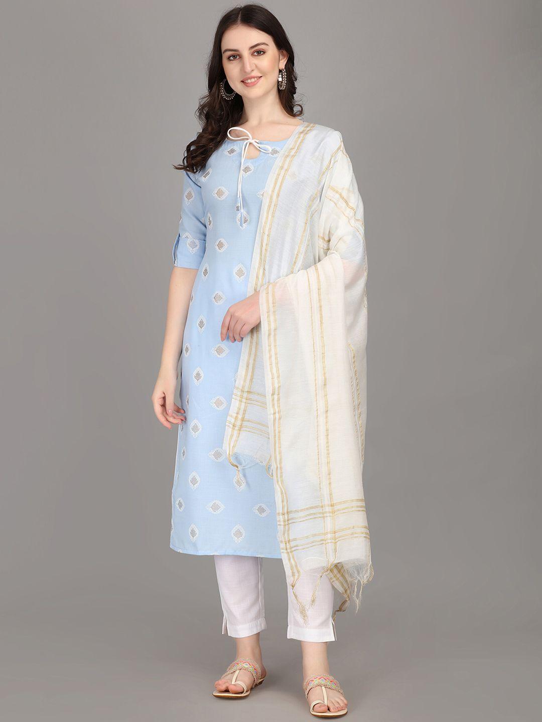 fashion-booms-women-blue-ethnic-motifs-printed-pure-cotton-kurta-with-trousers-&-with-dupatta