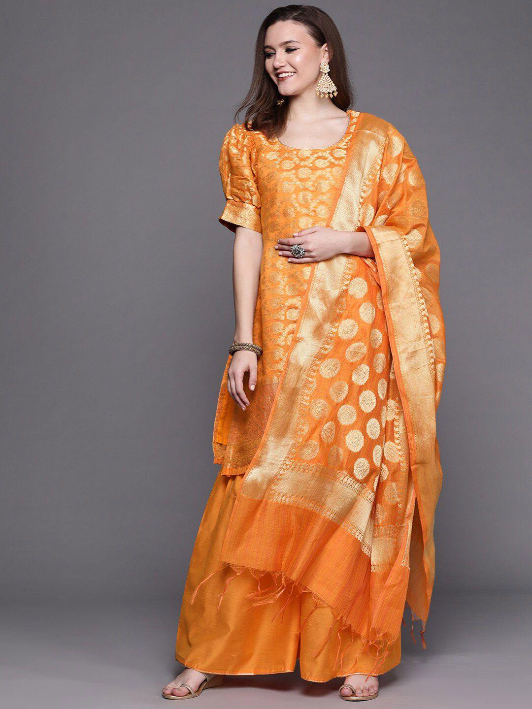chhabra-555-orange-&-gold-toned-art-silk-unstitched-dress-material