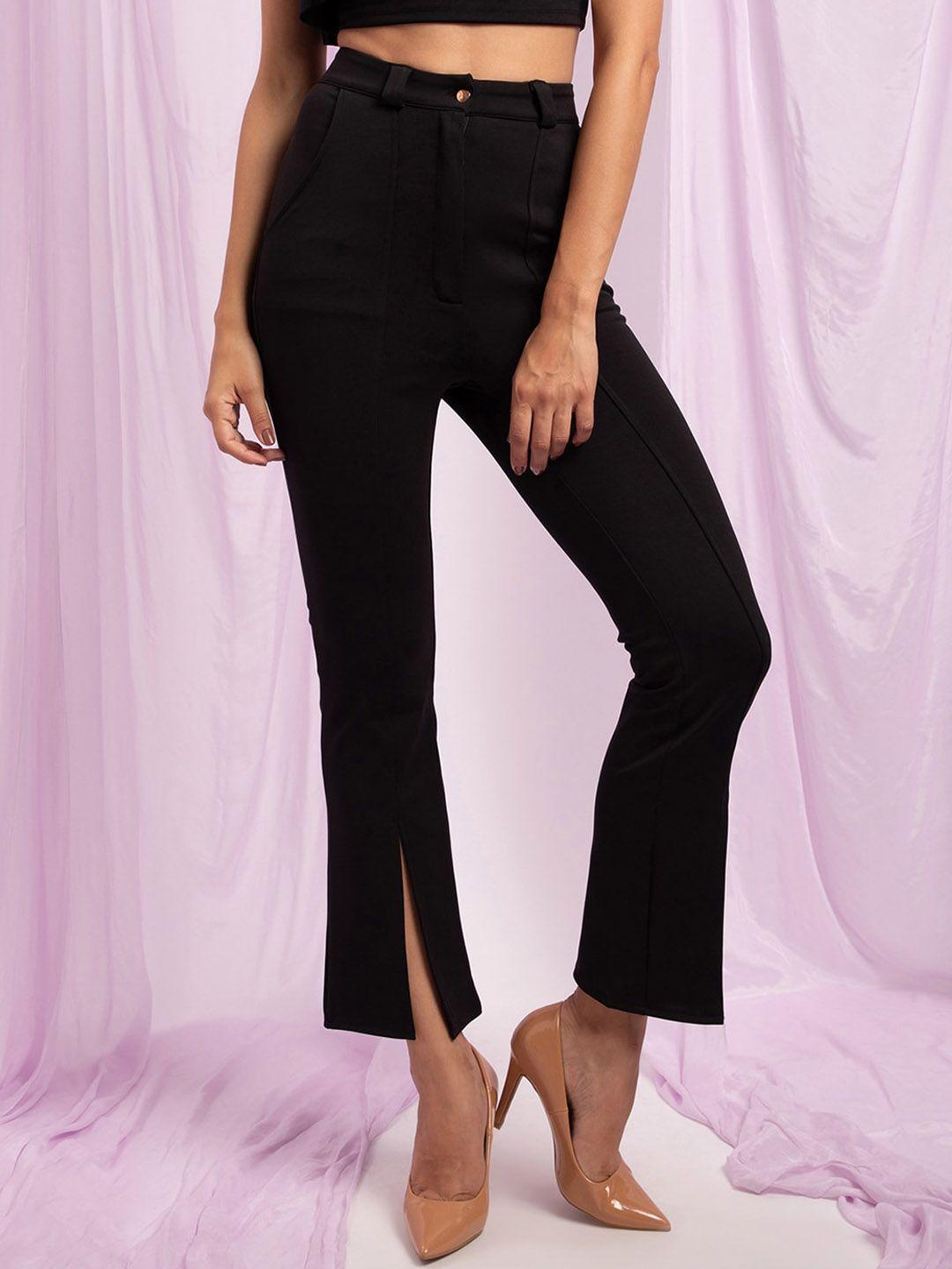 kendall-&-kylie-women-black-slim-fit-pleated-trousers