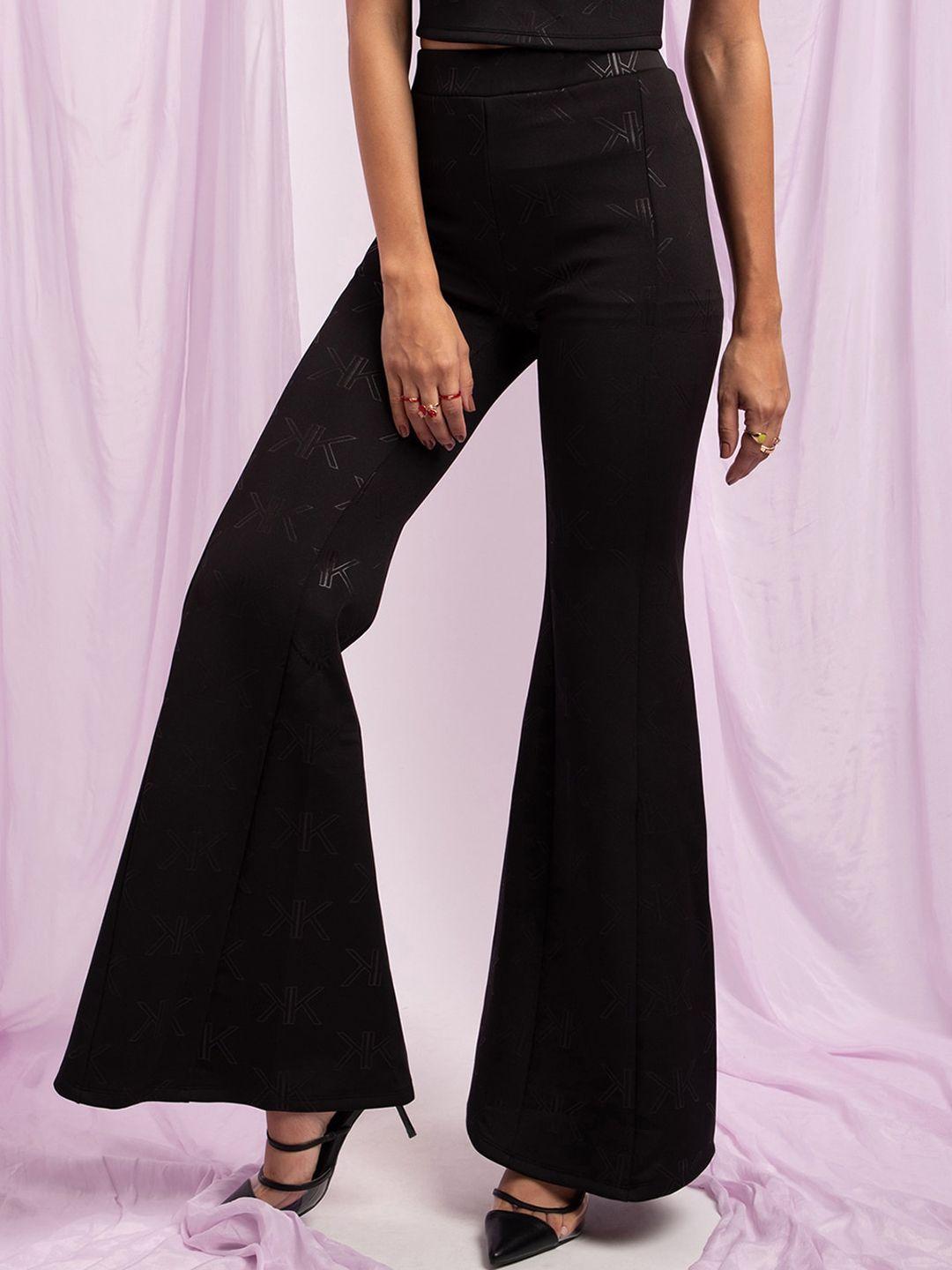 kendall-&-kylie-women-black-printed-flared-high-rise-trousers